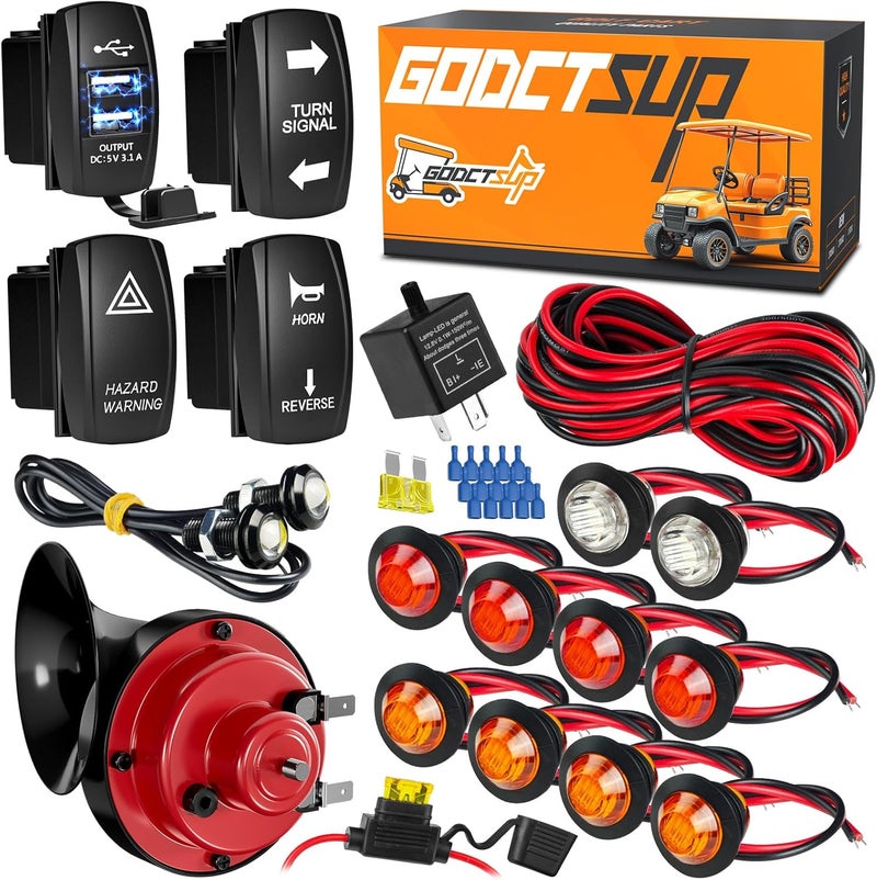 GODCTSUP UTV Turn Signal Kit with Horn, ATV SXS Blinker Kit with Brighter LED Lights&110DB Horn&Rocker Switch&Flasher Relay, Universal 12V Street Legal for Polaris, Can-Am, Kawasaki, Golf Cart - Image 1